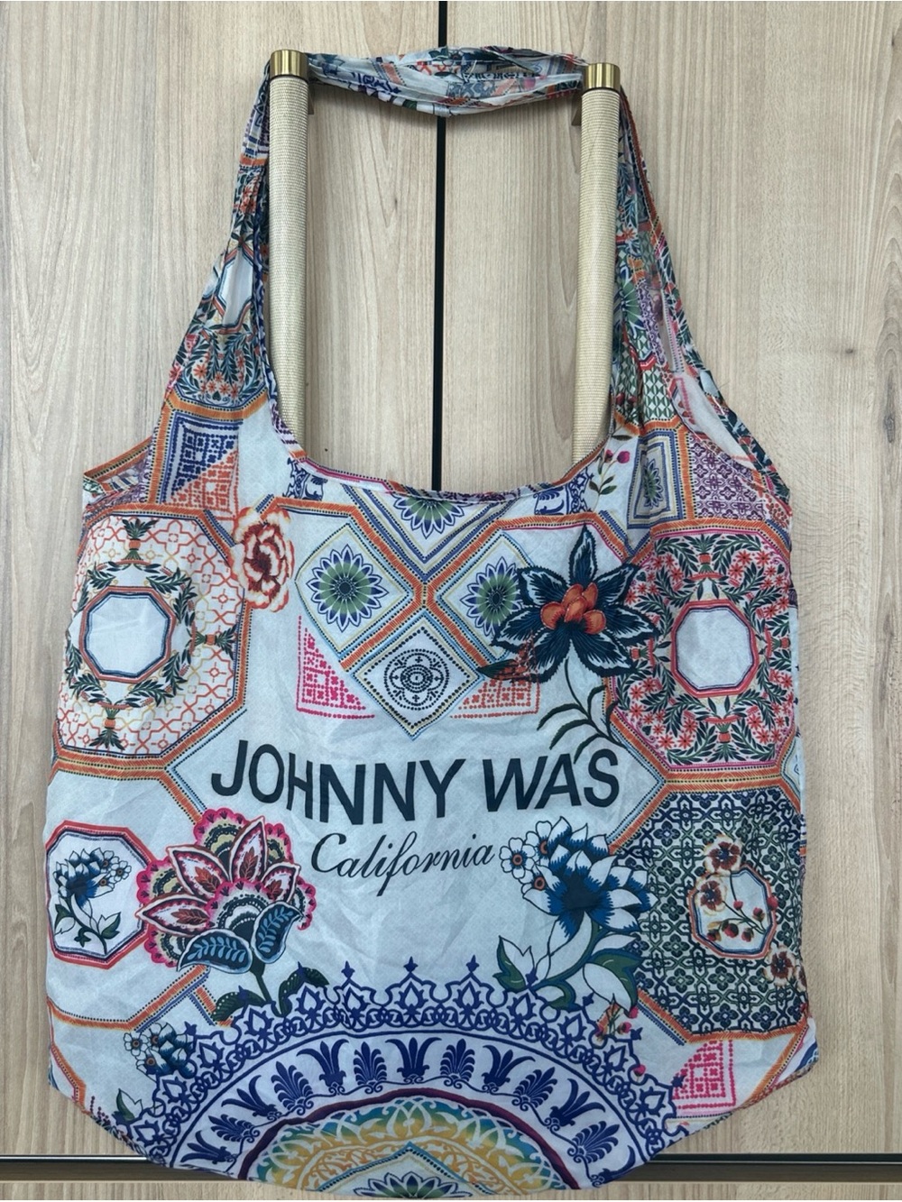 Johnny Was Reusable Shopper Tote Bag Floral Two Handle Nylon